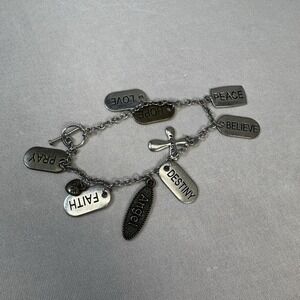 Inspirational Virtues Dangle Charm Multi tone Link Bracelet